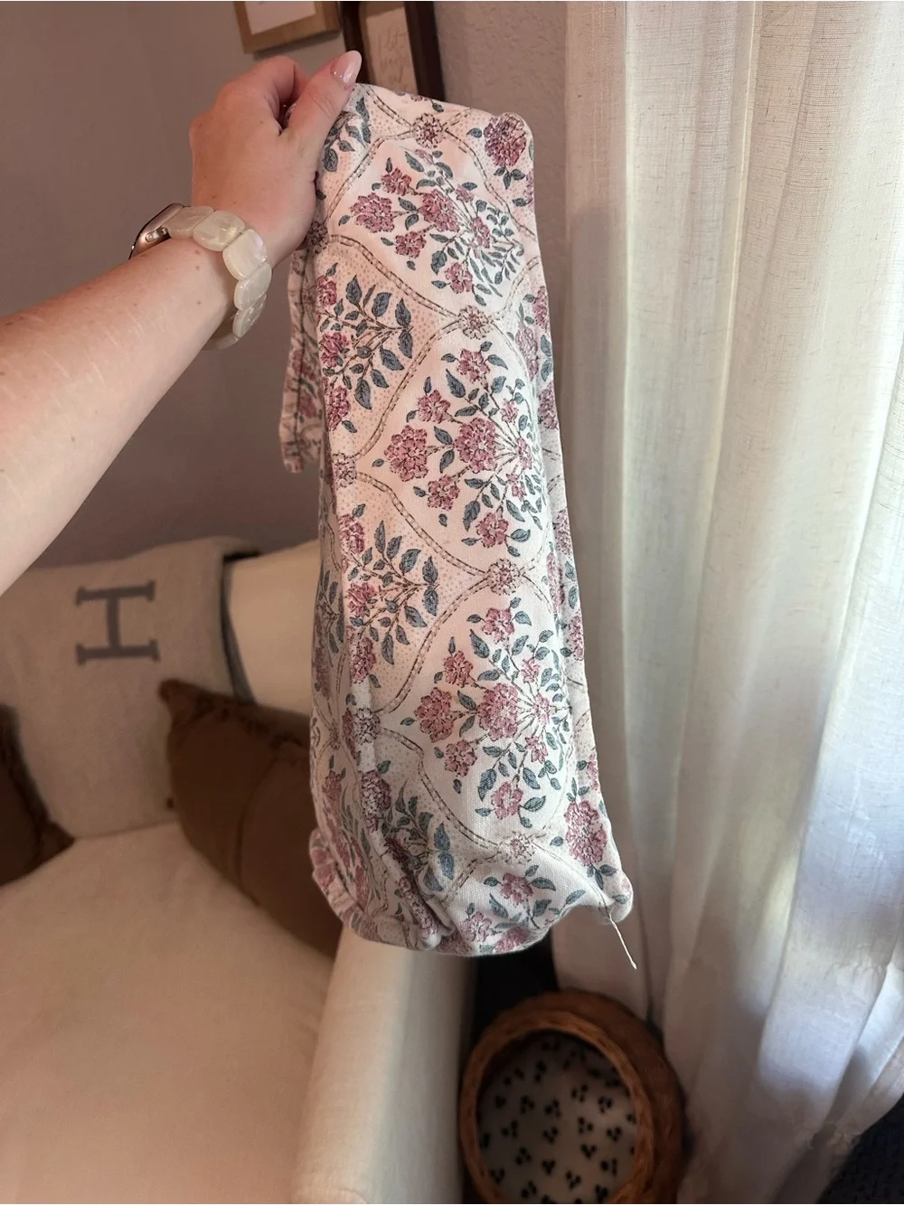 & Other Stories Pink Floral Canvas Tote with Tassel Accent